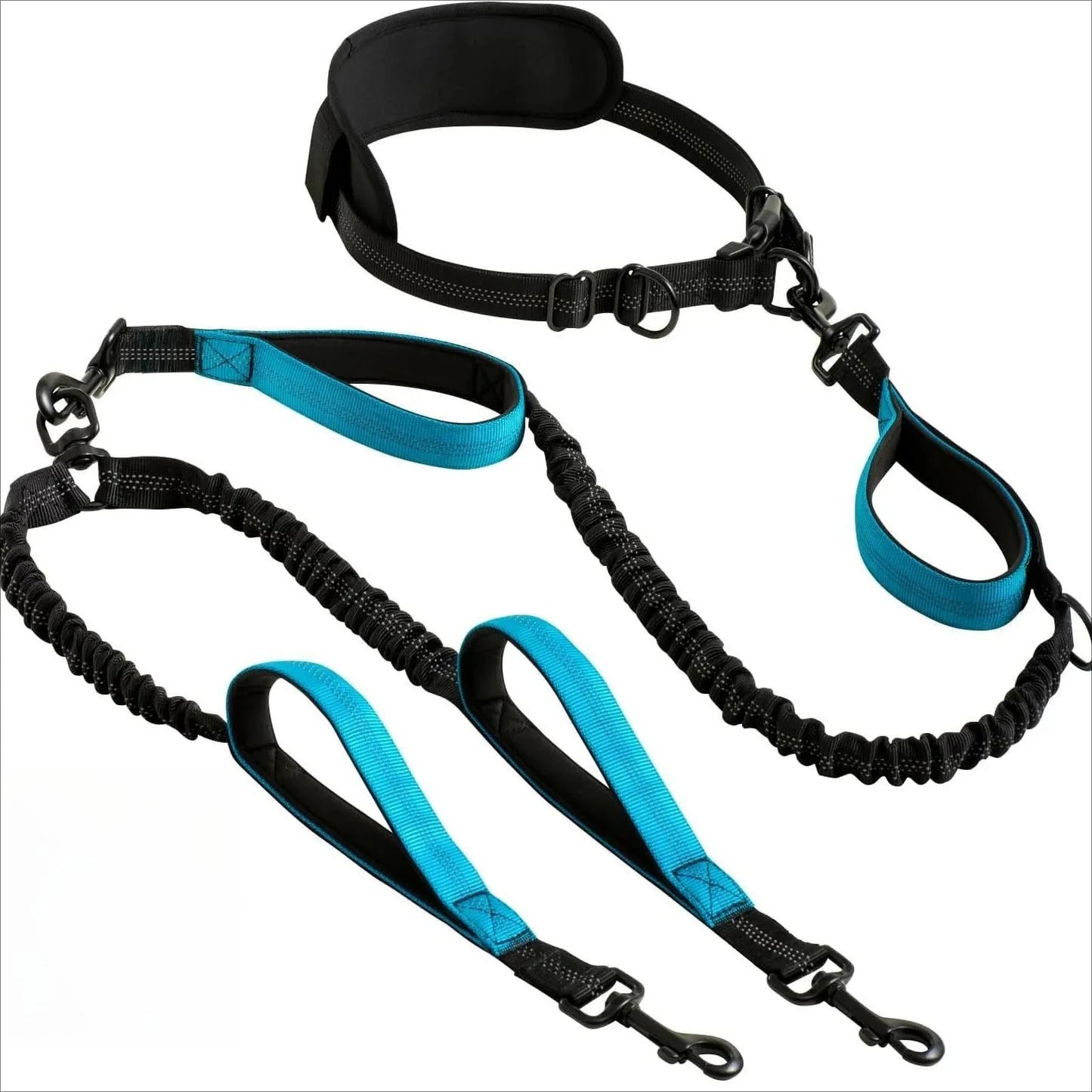 NONECN Double Dog Leash Hands Free Bungee Reflective Padded Handle