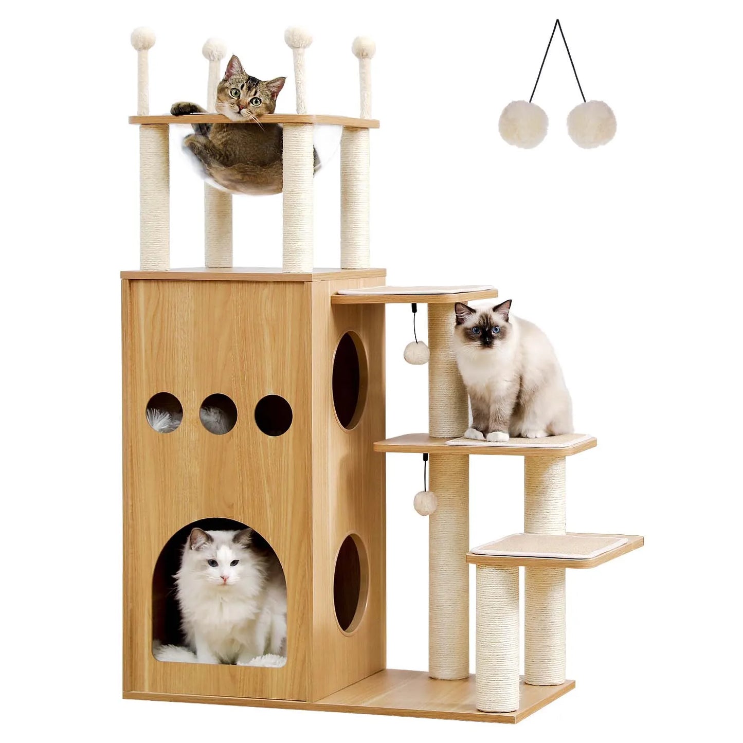 PAWZ Road Modern Cat Tree For Large Cats Wood Tower With Scratch Post