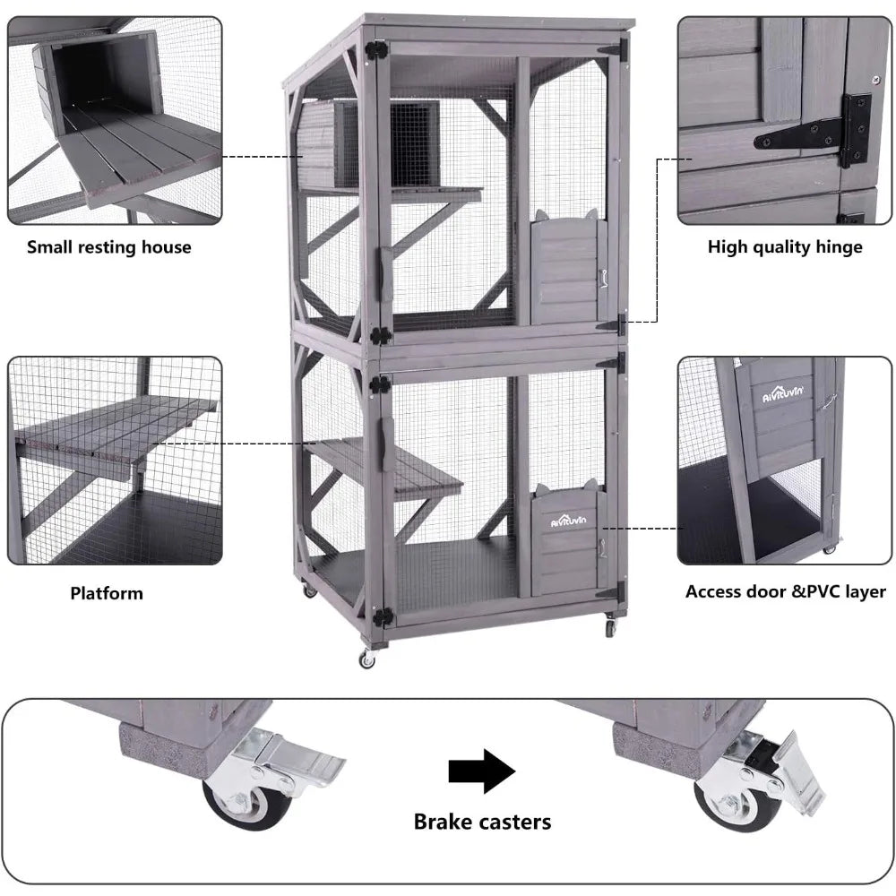 Aivituvin Cat Catio Outdoor Indoor Run Wooden Enclosure On Wheels