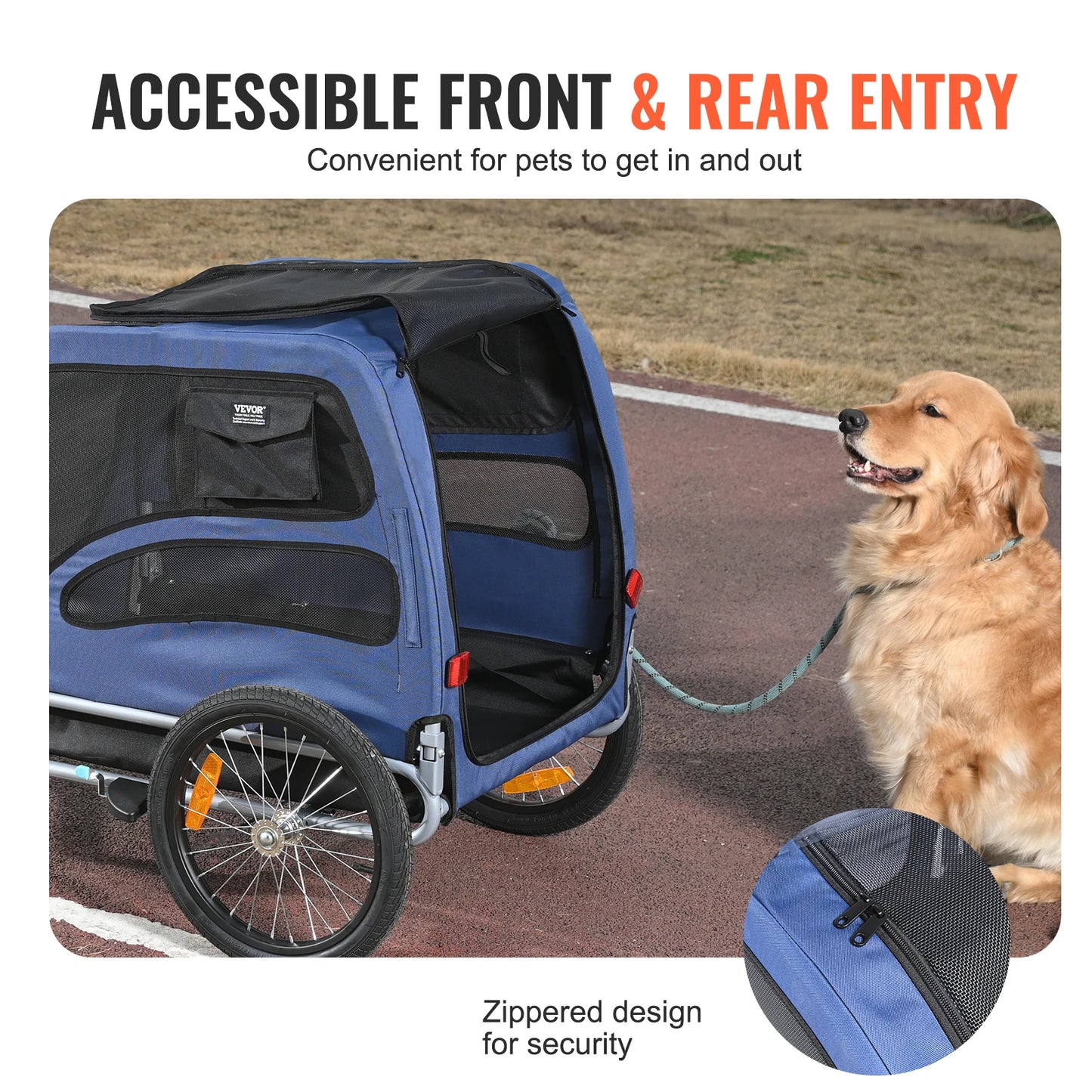 Pet Bicycle Trailer For Dogs With Reflectors And Coupler