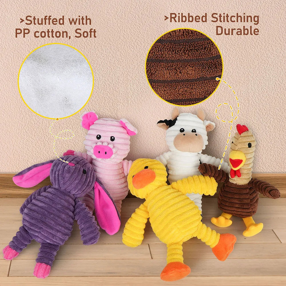 Five Pack Plush Dog Toys Squeaky Set Assorted Value Bundle For Dogs