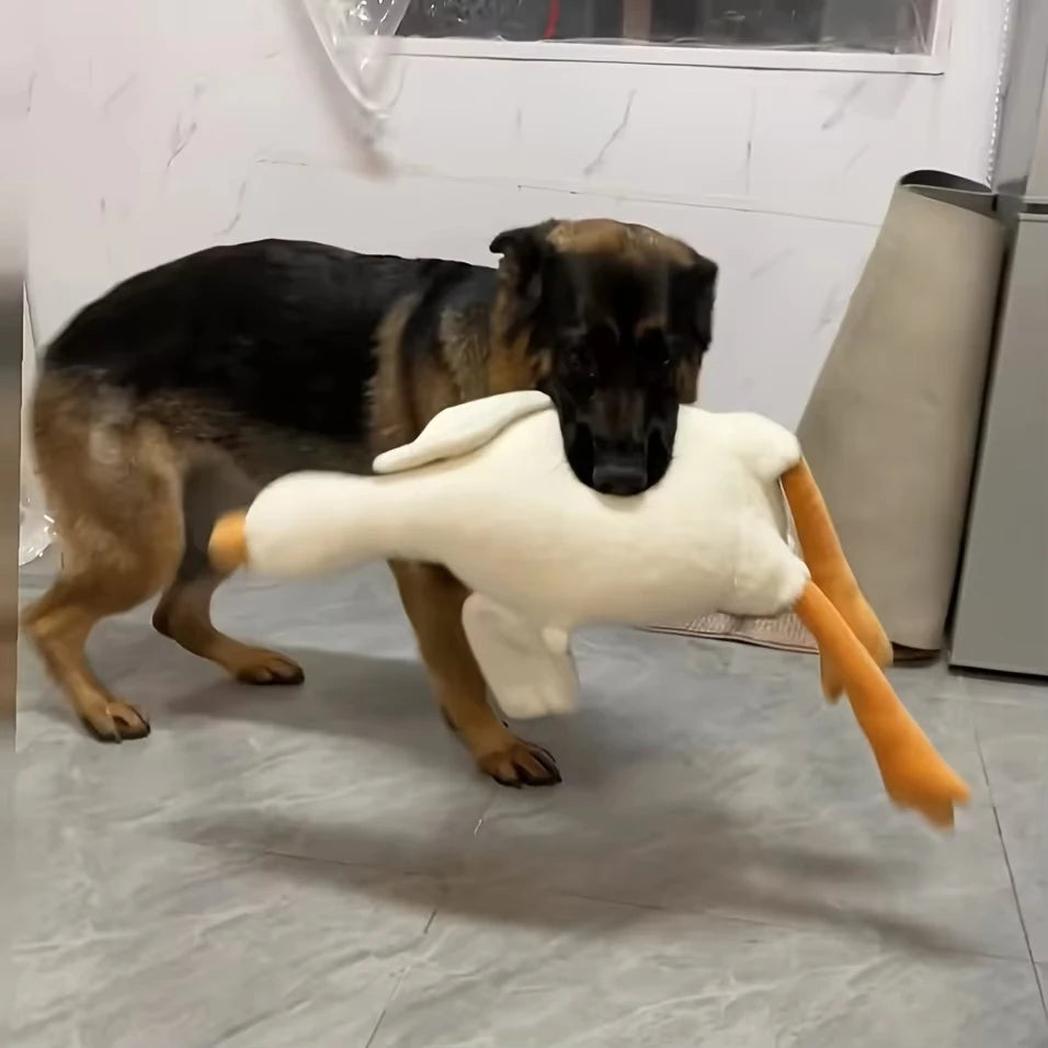 Plush White Duck Dog Toy With Realistic Goose Design