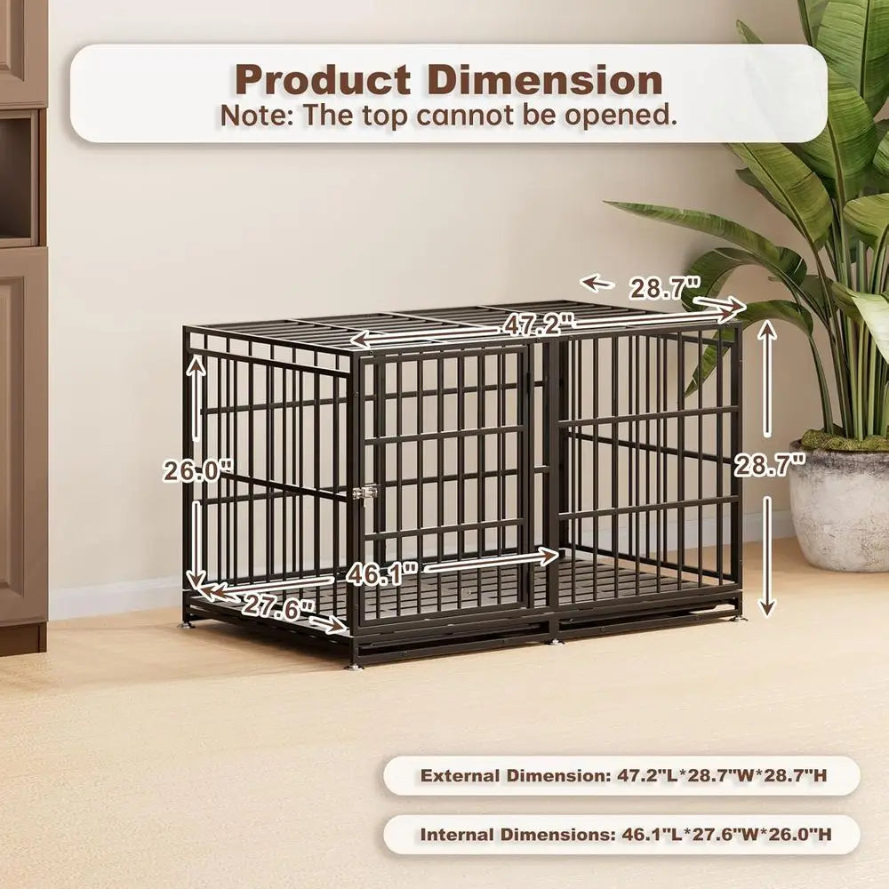 Heavy-Duty Dog Crate With Wheels And Removable Tray