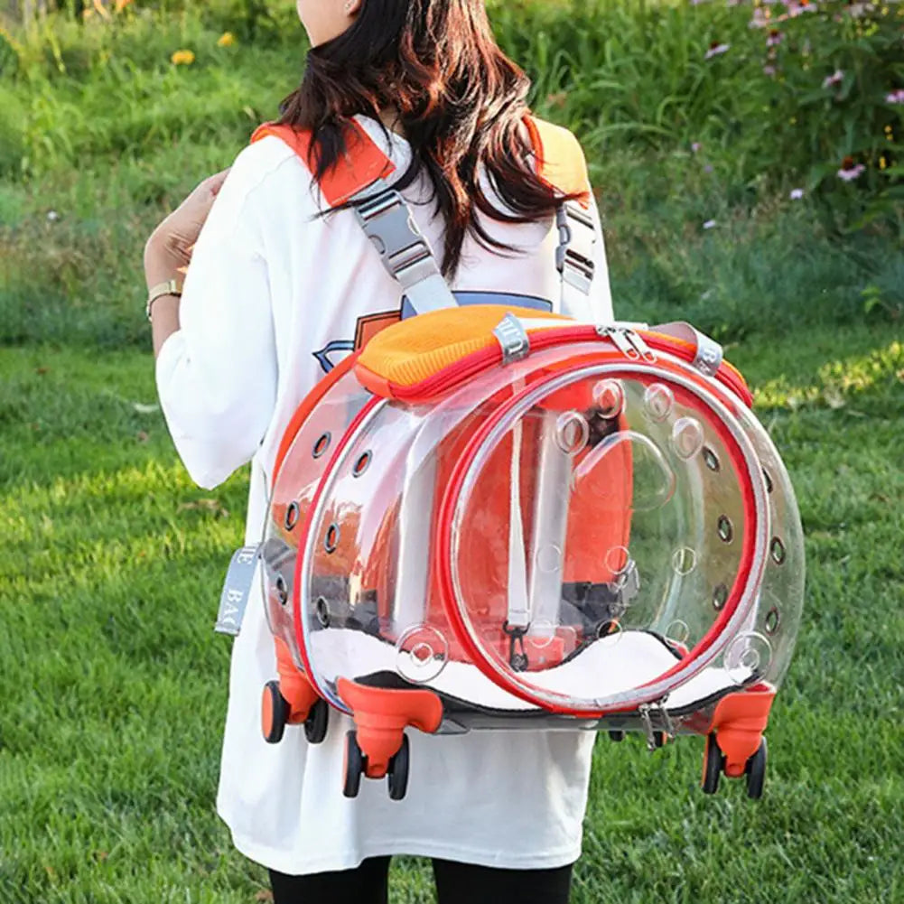 Transparent Pet Travel Carrier Trolley Case With Silent Wheels