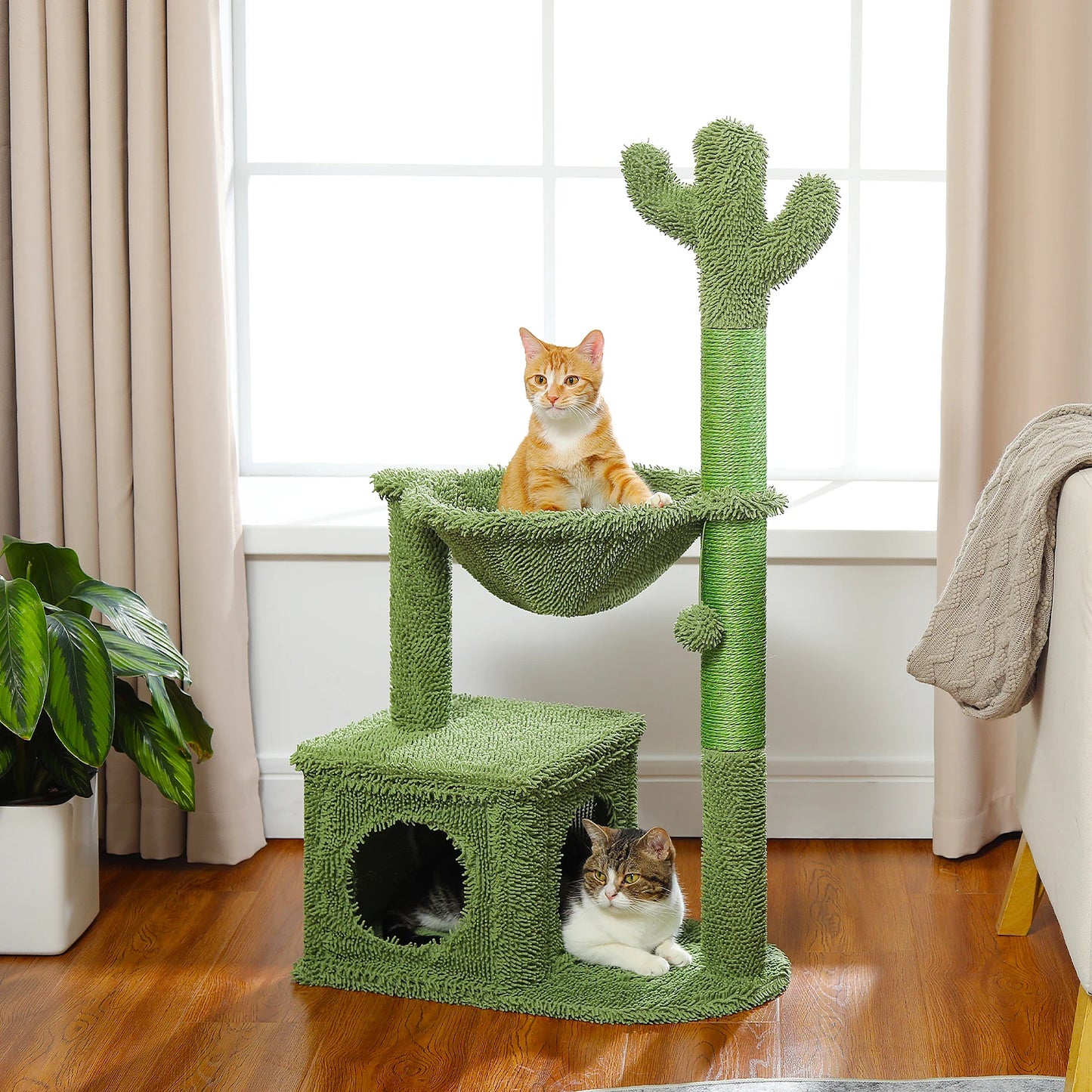 PEQULTI Cactus Cat Tree With Condo, Hammock, Dangling Ball Toy