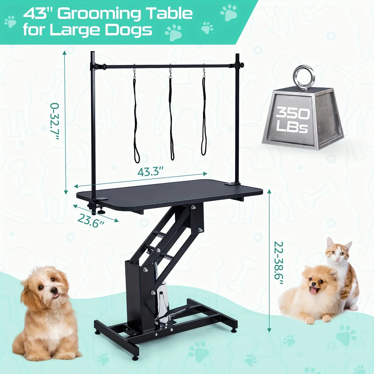 Heavy Duty Hydraulic Dog Grooming Table With Overhead Arm