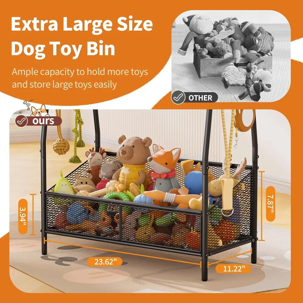 Large Dog Toy Storage Bin With Chew Resistant Organizer