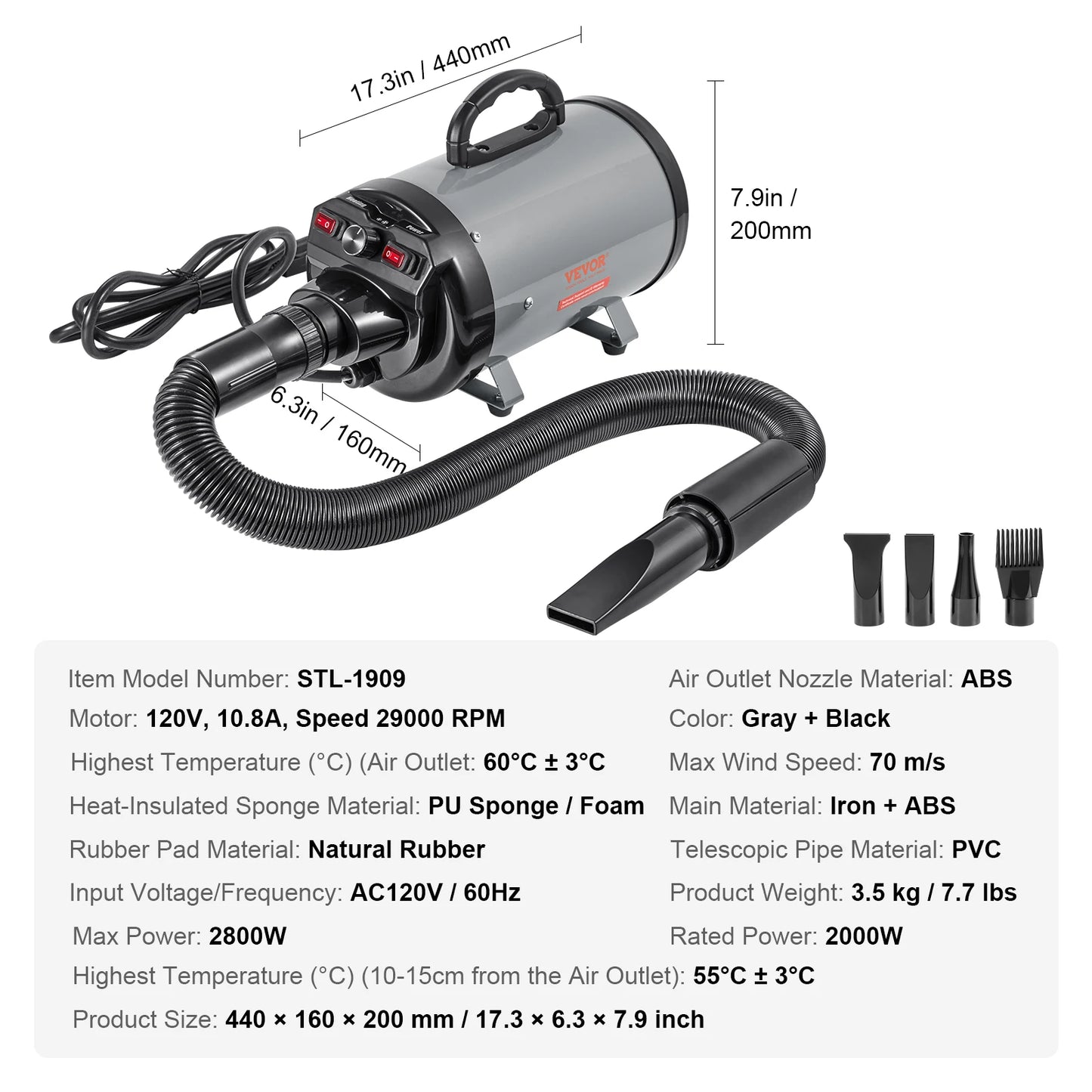 SucceBuy Dog Blow Dryer With Adjustable Speed Temperature Control