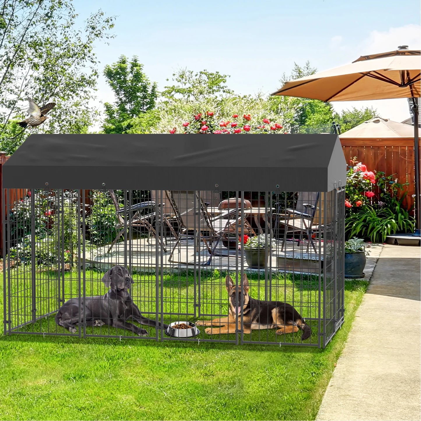 BINGOPAW Outdoor Large Dog Kennel With Welded Wire Runs And Waterproof Canopy