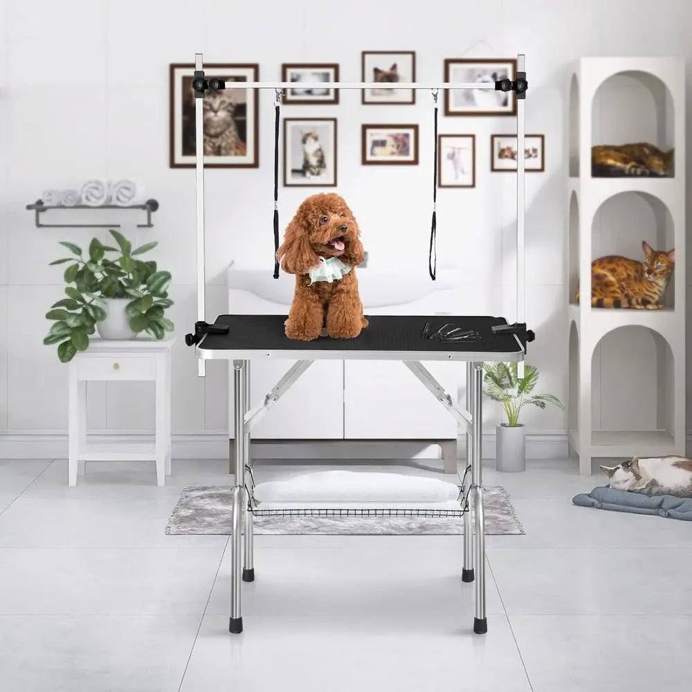 Adjustable Pet Grooming Table With Arm Noose And Mesh Tray