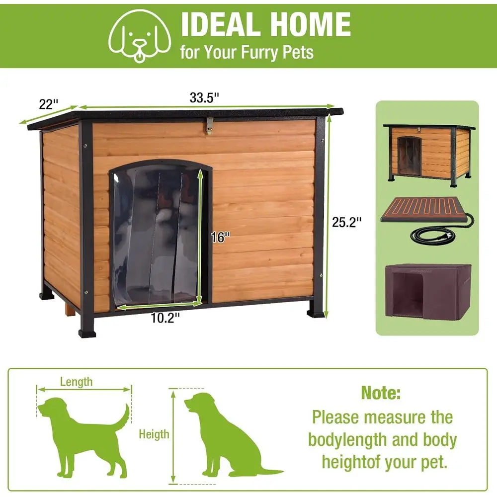 Outdoor Insulated Heated Dog House With Thermostat Heating Pad