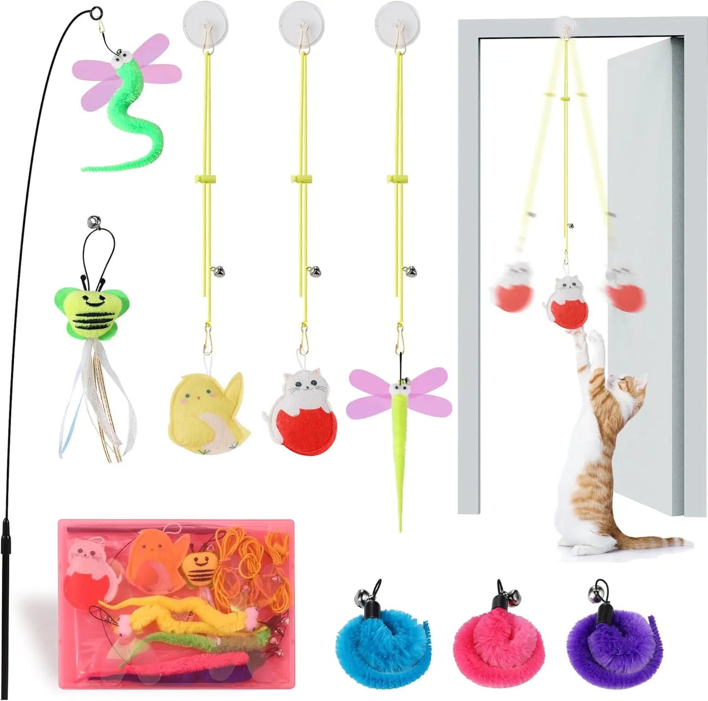 Interactive Cat Toys Set With Wand Refills And Hanging Toys