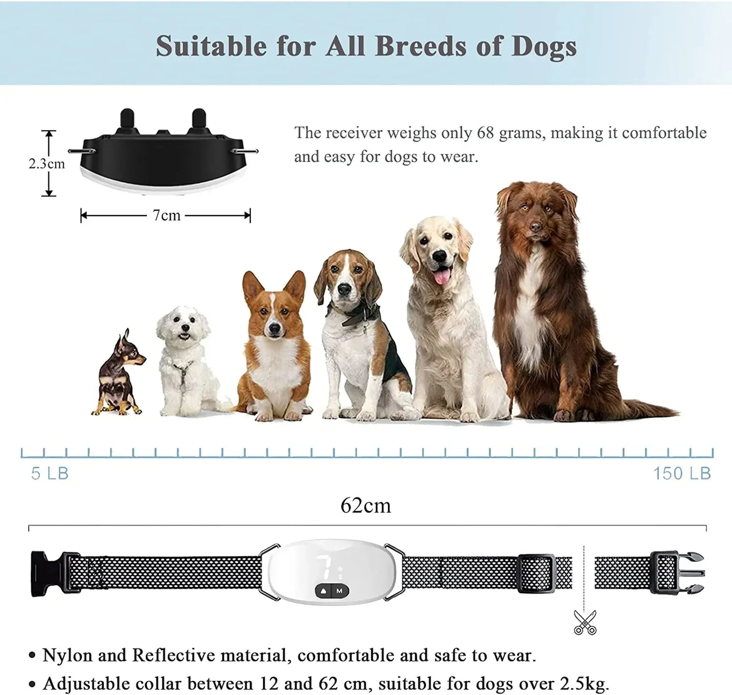 Anti Bark Dog Collar With Electric Shock, Vibration, LED