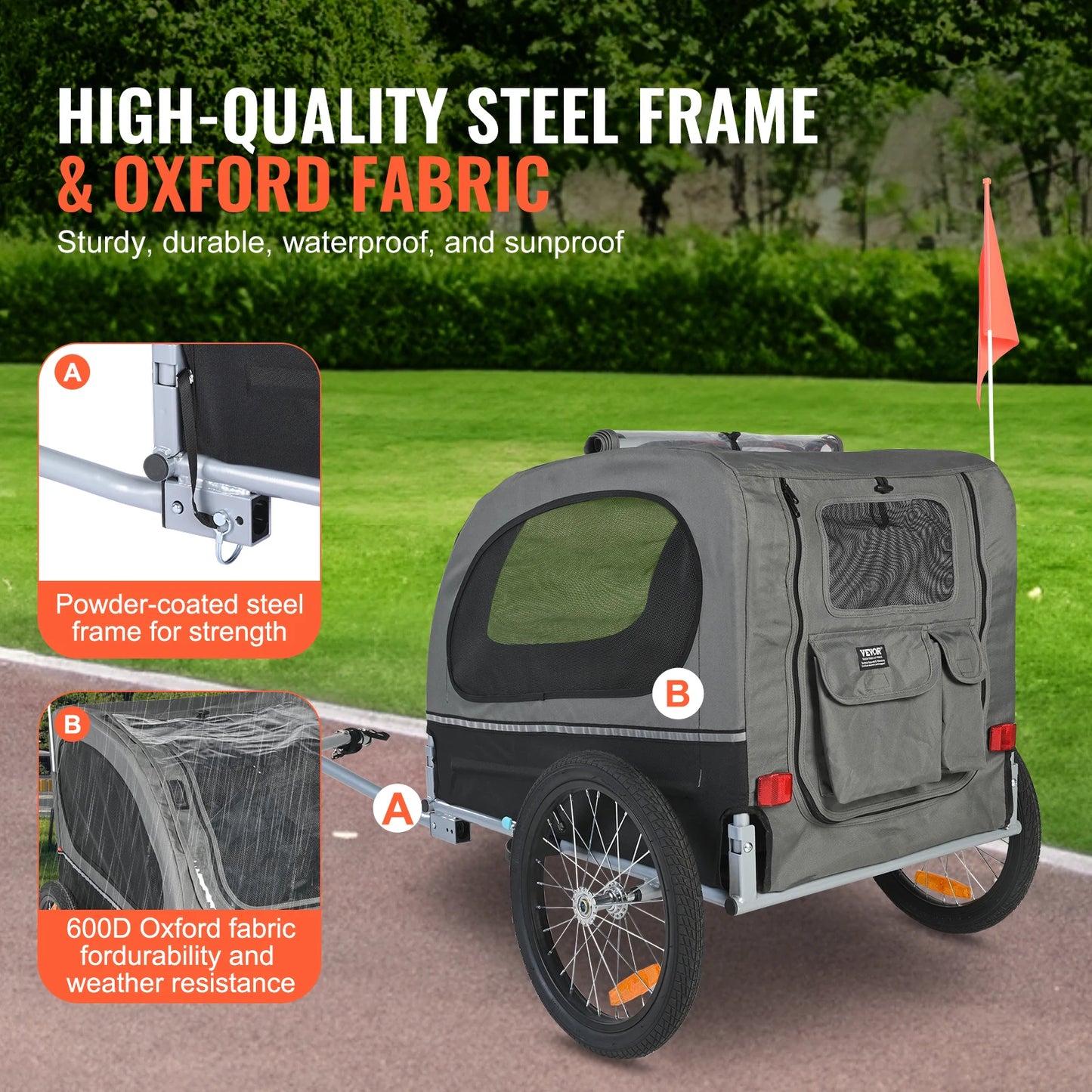 SucceBuy Dog Bike Trailer 88 Lb Capacity Foldable Pet Cart With Wheels