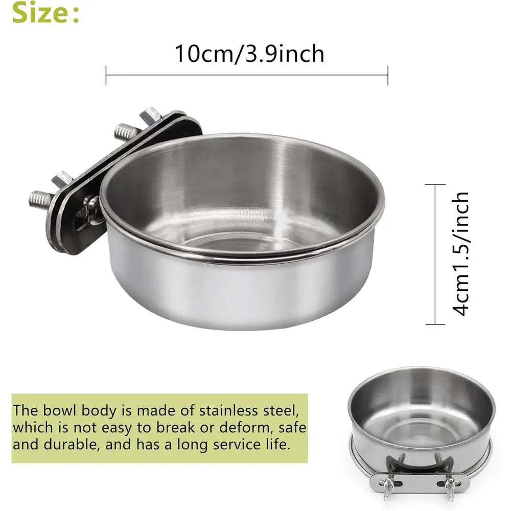 Stainless Steel Bird Feeding Cups With Clamp For Cage 2 Pack