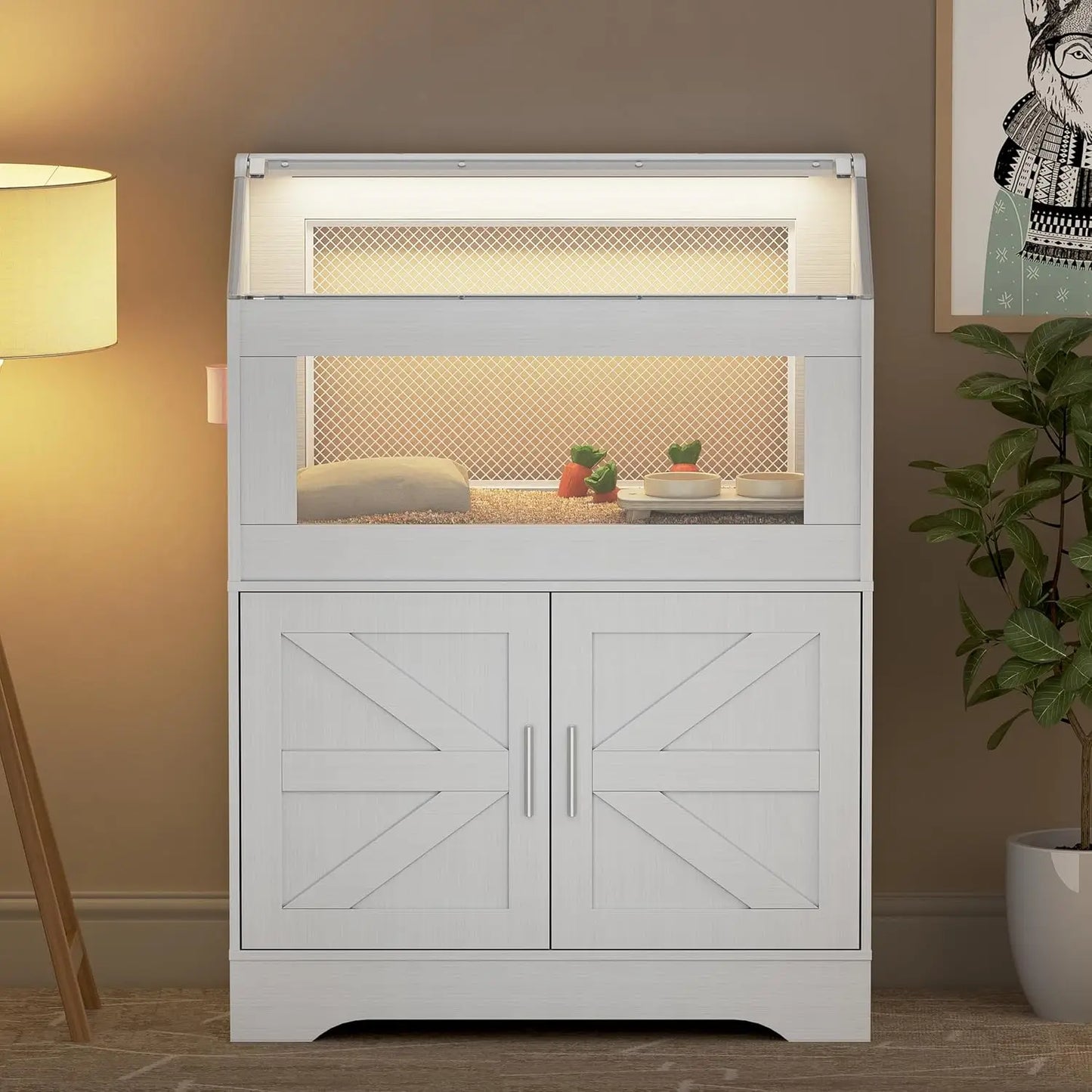 Hamster Cage With Storage Cabinet, Ventilated Small Animal Habitat