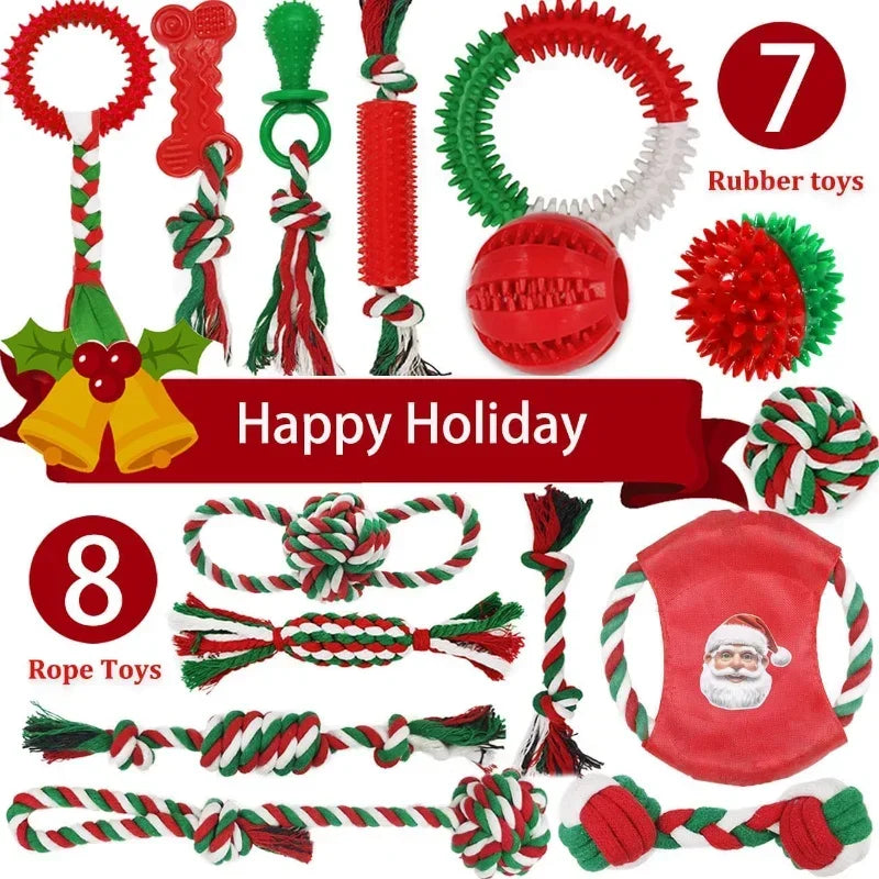 Christmas Dog Toys Bundle 15 Pack Rubber And Rope Chew Toys For Teething Puppies