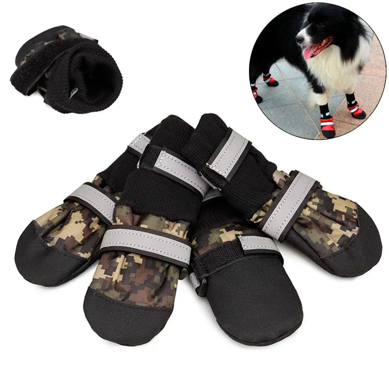 Waterproof Anti Slip Dog Snow Boots Reflective Camouflage