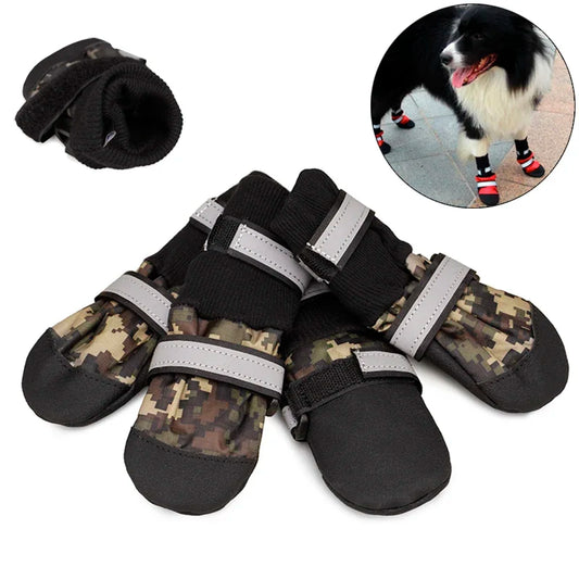 Waterproof Anti Slip Dog Snow Boots Reflective Camouflage