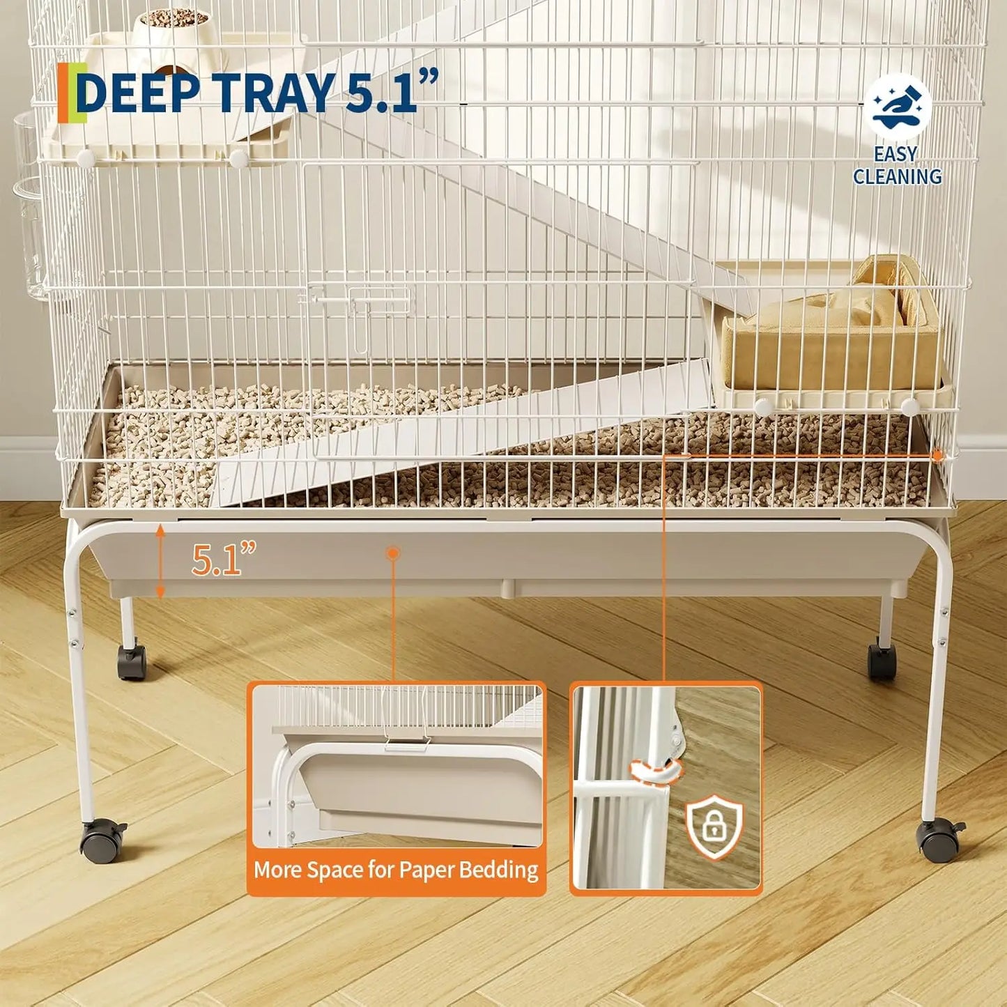 HiMISS 4-Tier Metal Small Animal Cage With Wheels And Ramps