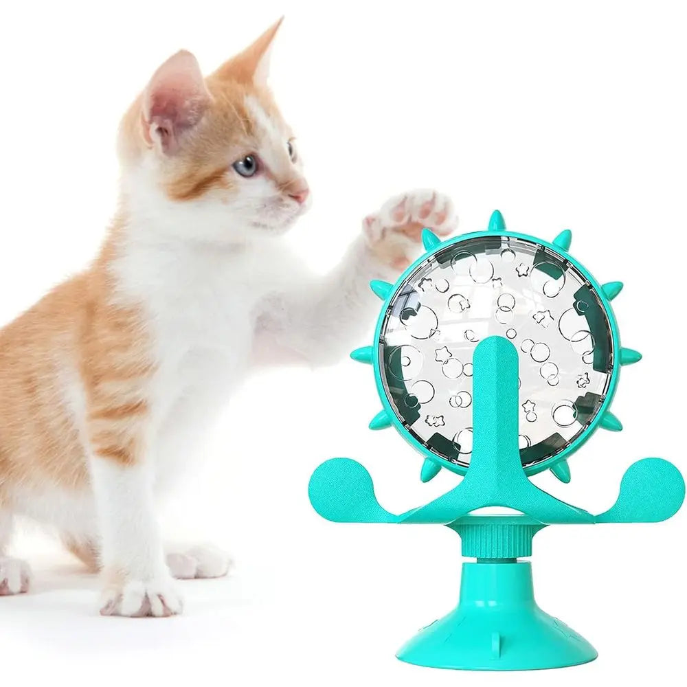 Interactive Cat Treat Dispenser Toy With 360 Degree Windmill Rotation