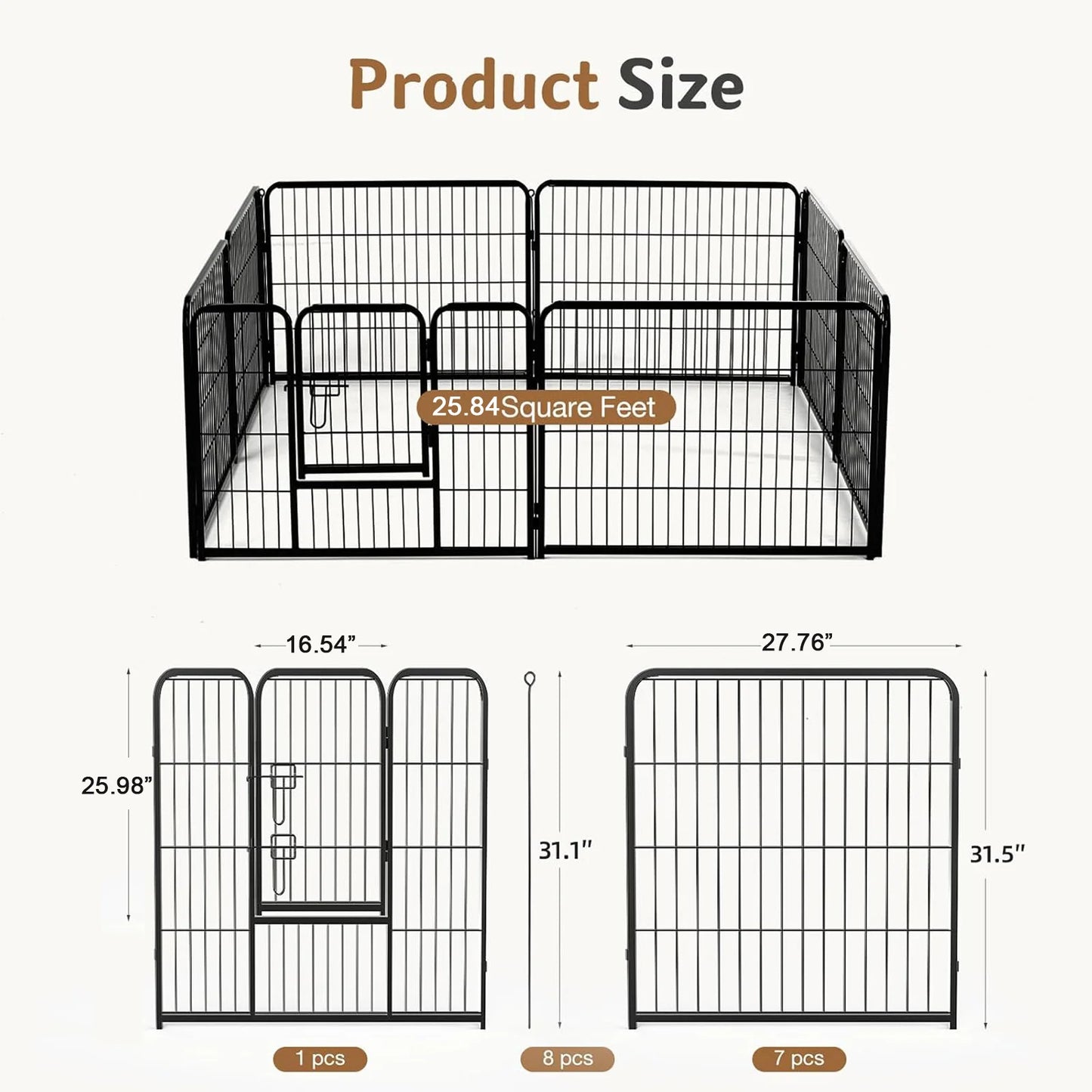 JHK Metal Dog Playpen 8 Panels Foldable Exercise Fence