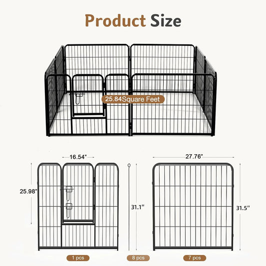 JHK Metal Dog Playpen 8 Panels Foldable Exercise Fence