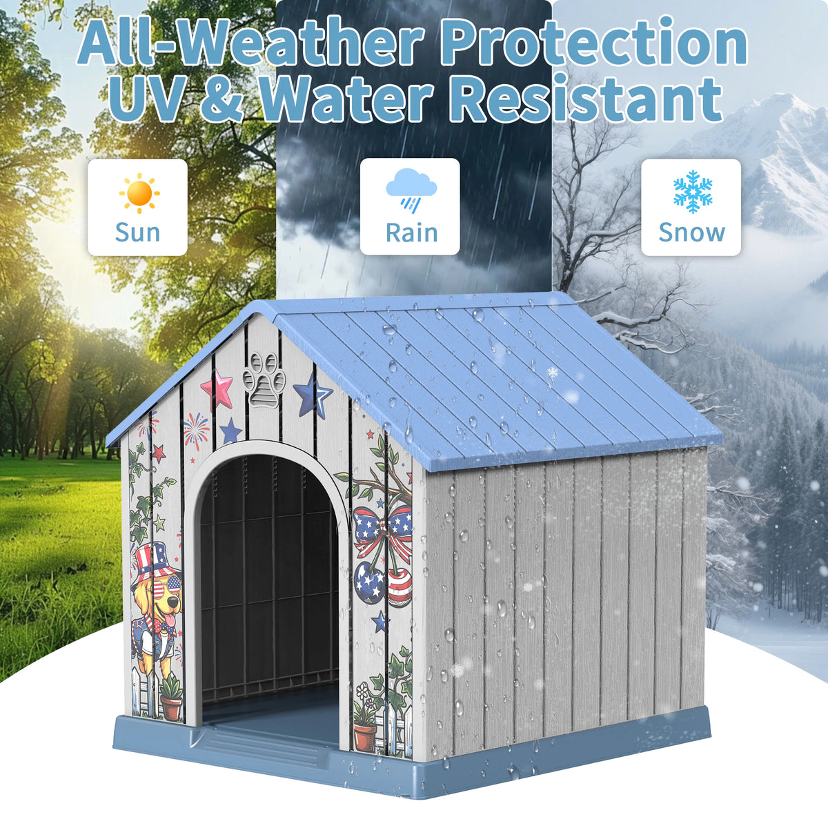 Weatherproof Plastic Outdoor Dog House With Printed Entry Door
