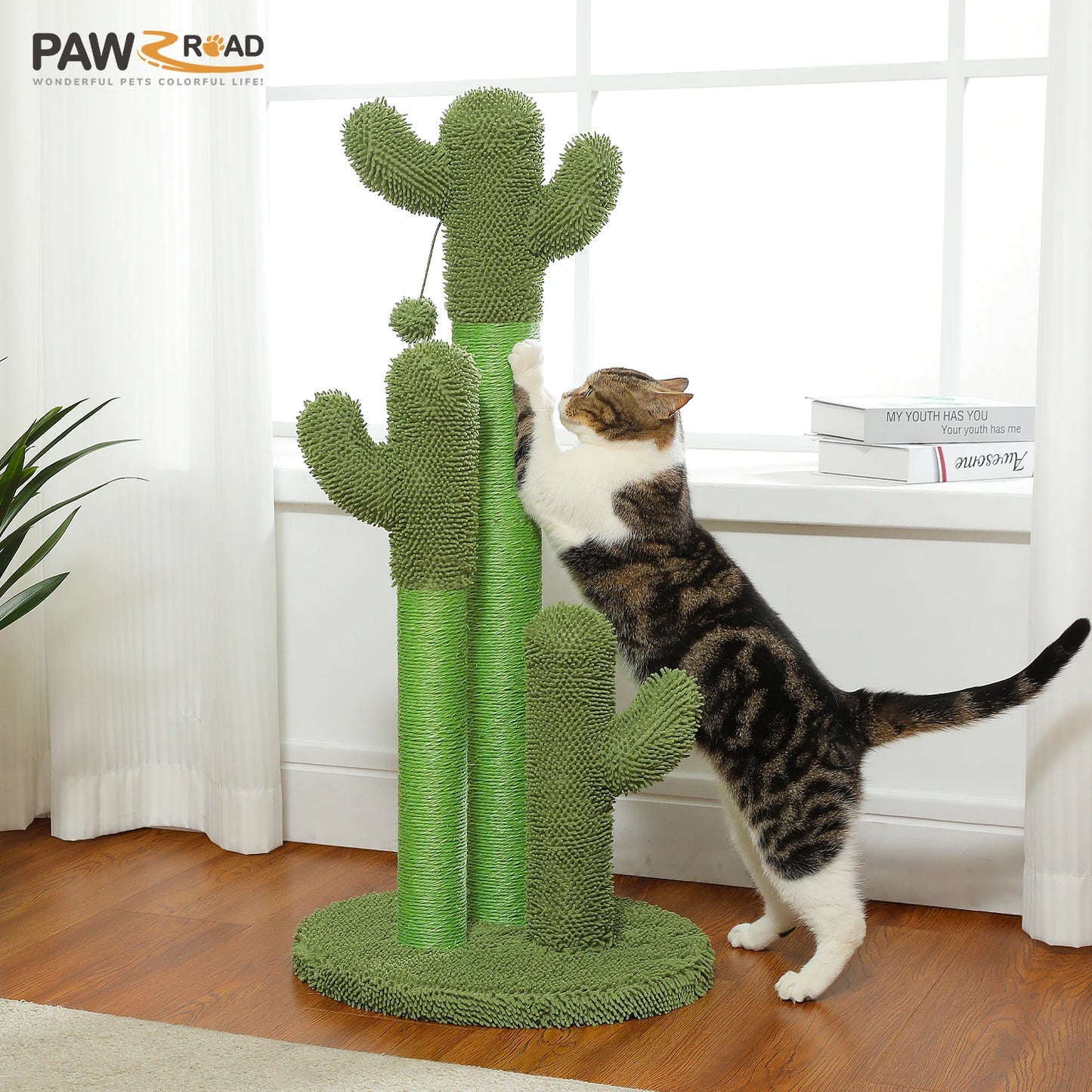 PEQULTICN Cactus Cat Tree With Condo And Hammock Dangling Ball