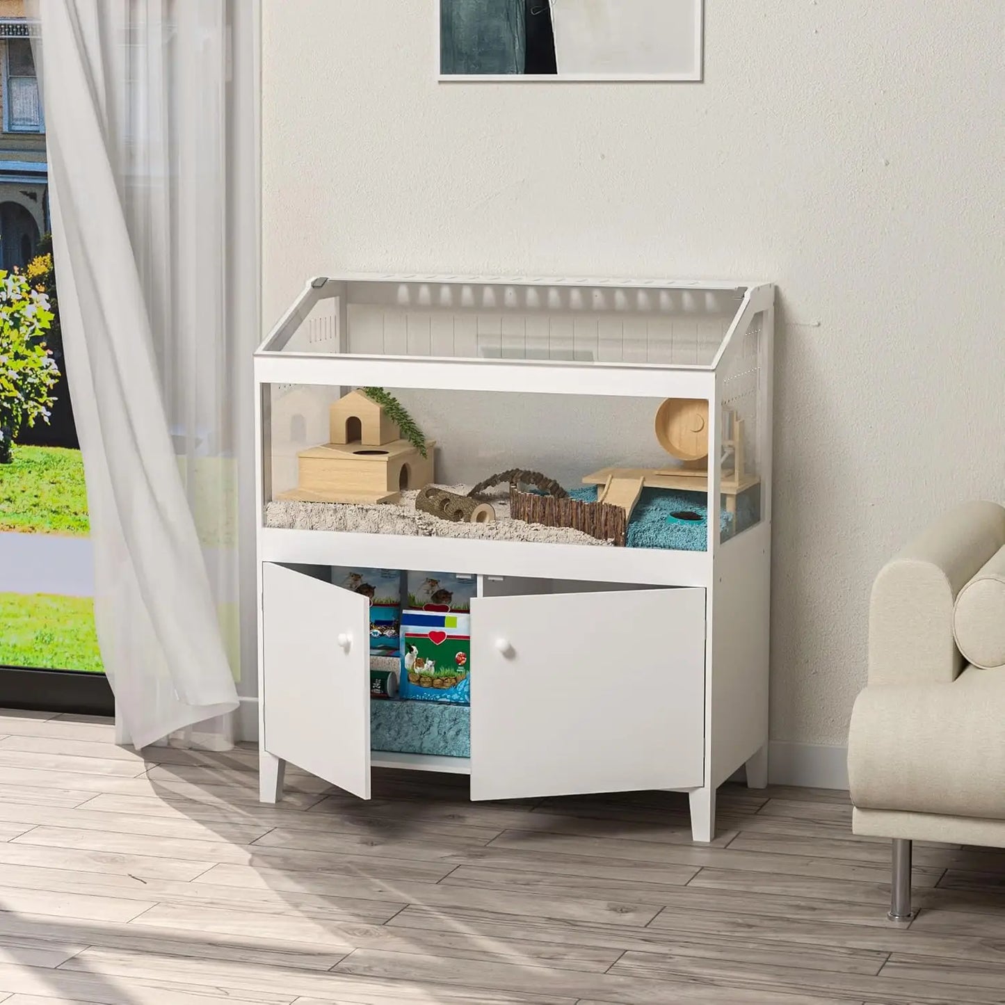Hamster Cage With Storage Cabinet And Acrylic Viewing Panels