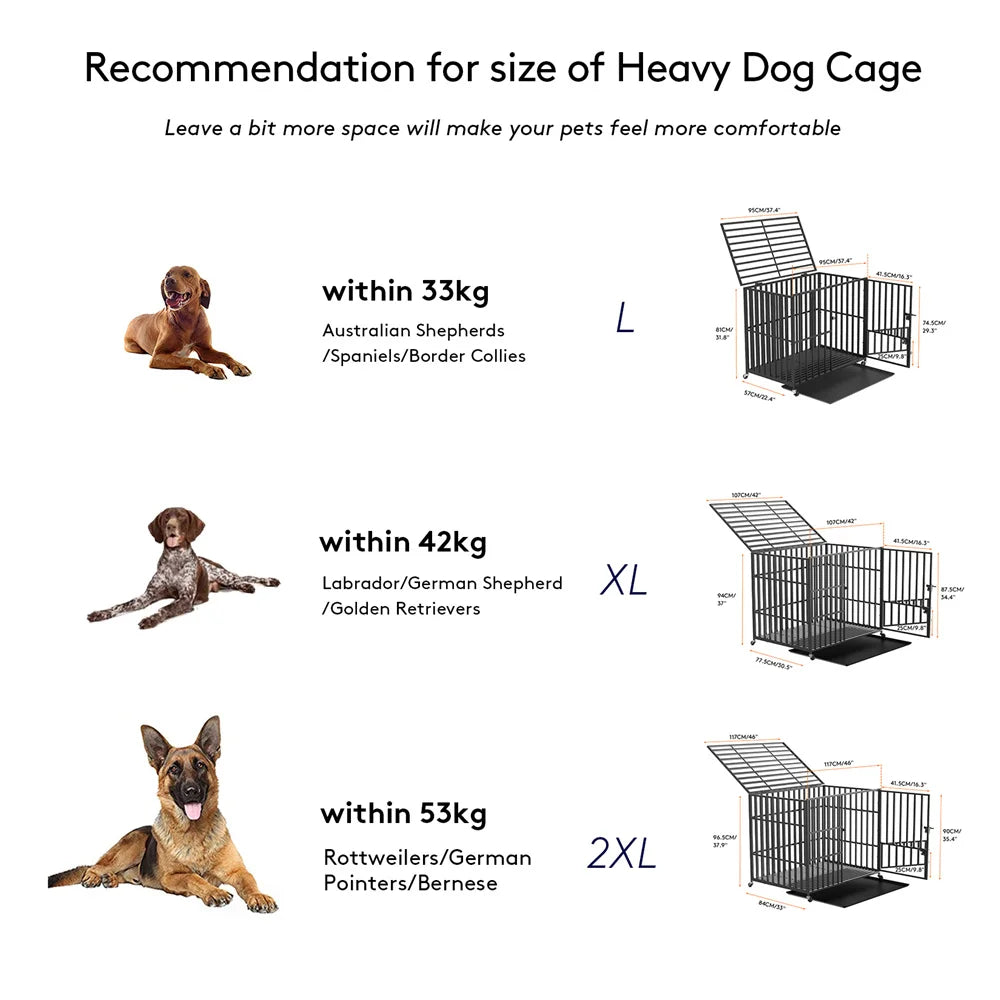 BORWART Heavy Duty Dog Crate Chew Resistant Metal Kennel With Locking Wheels