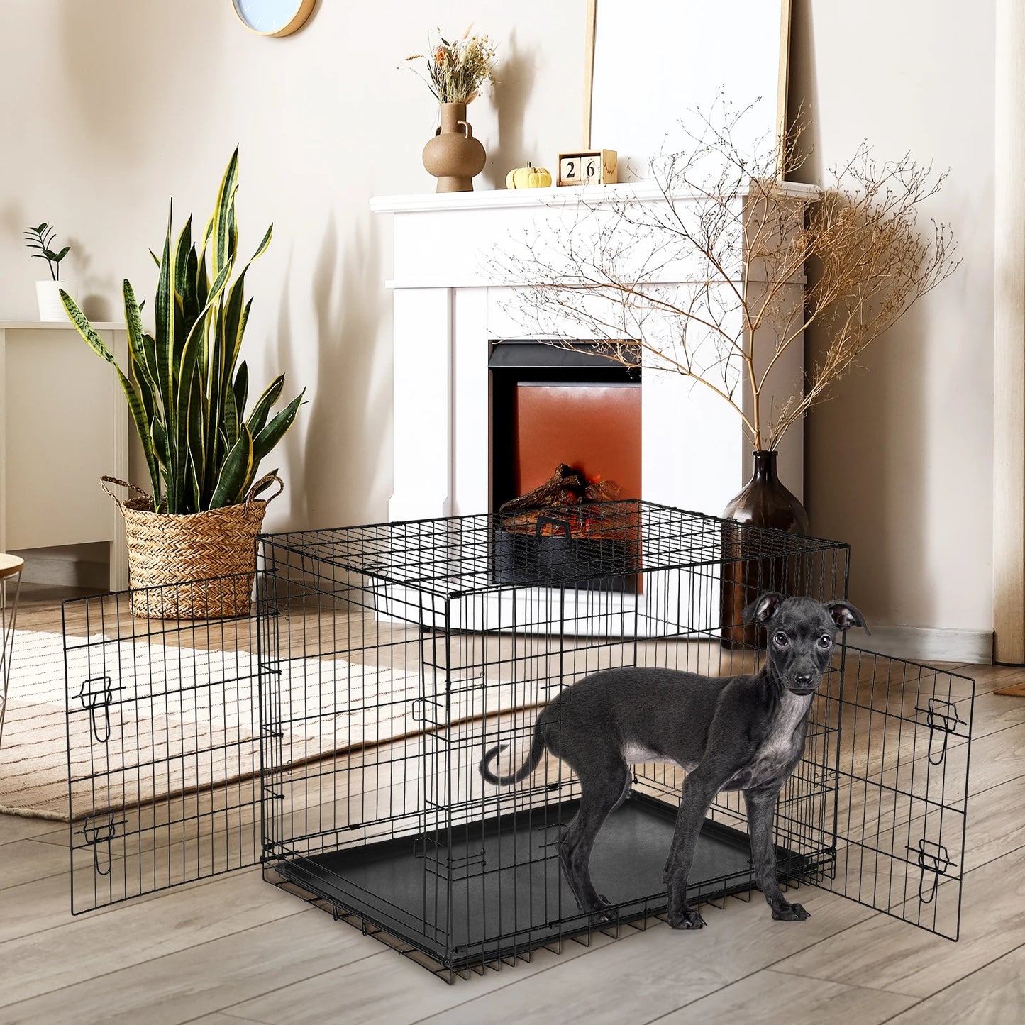 JHK Folding Metal Wire Dog Cage For Outdoor Travel
