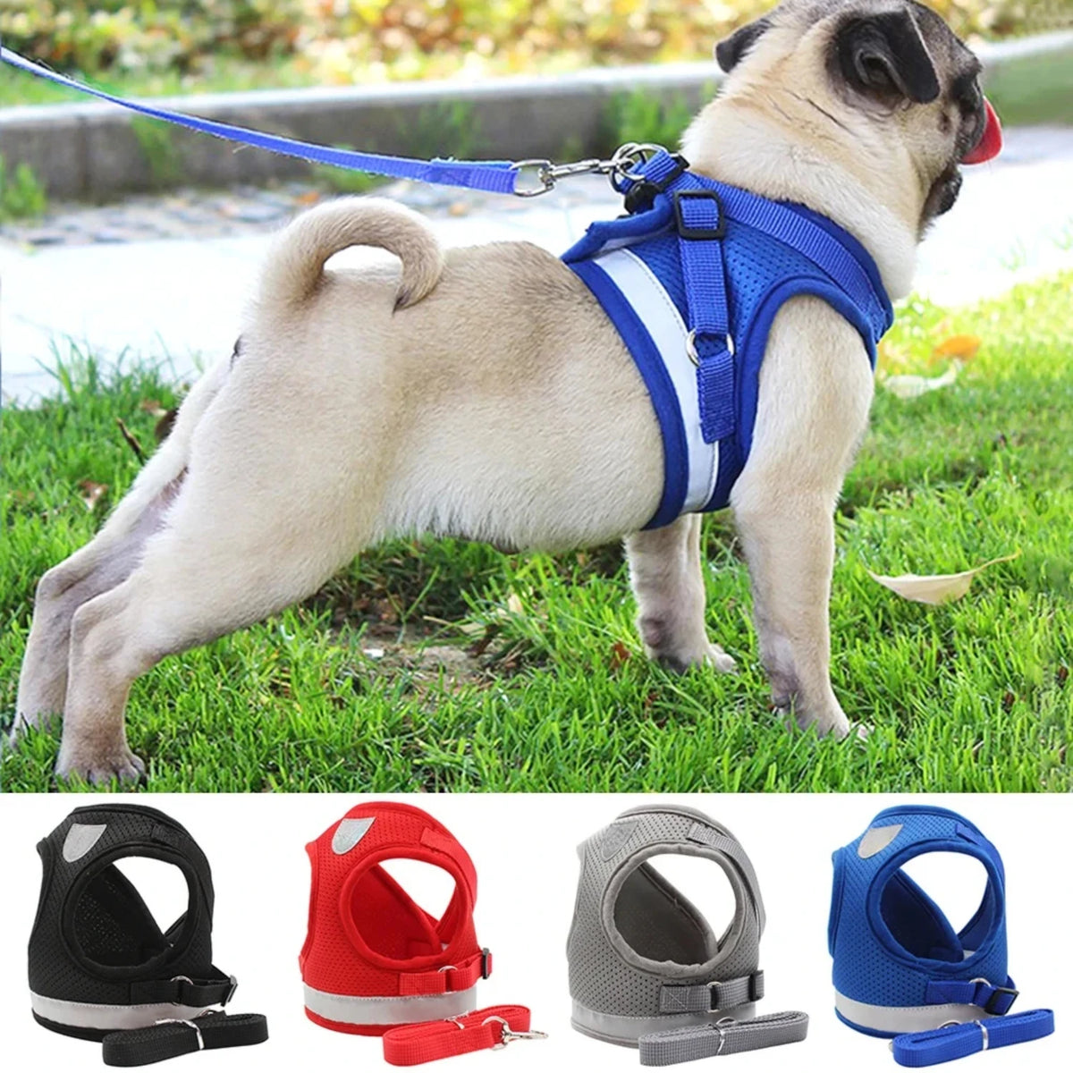 Reflective Adjustable Dog Cat Vest Harness With Leash