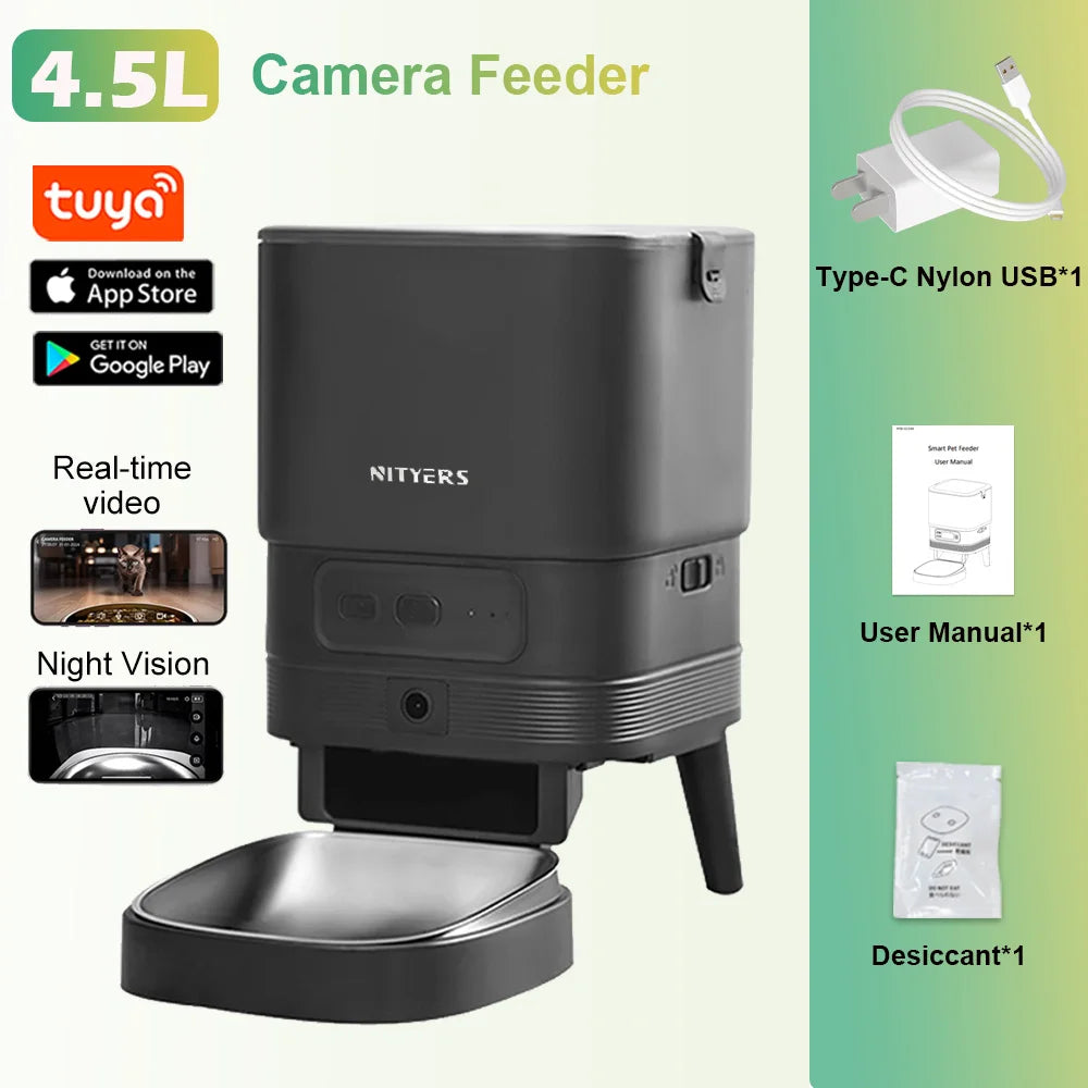 Nityers Automatic Cat Feeder With Timer Stainless Steel Bowl