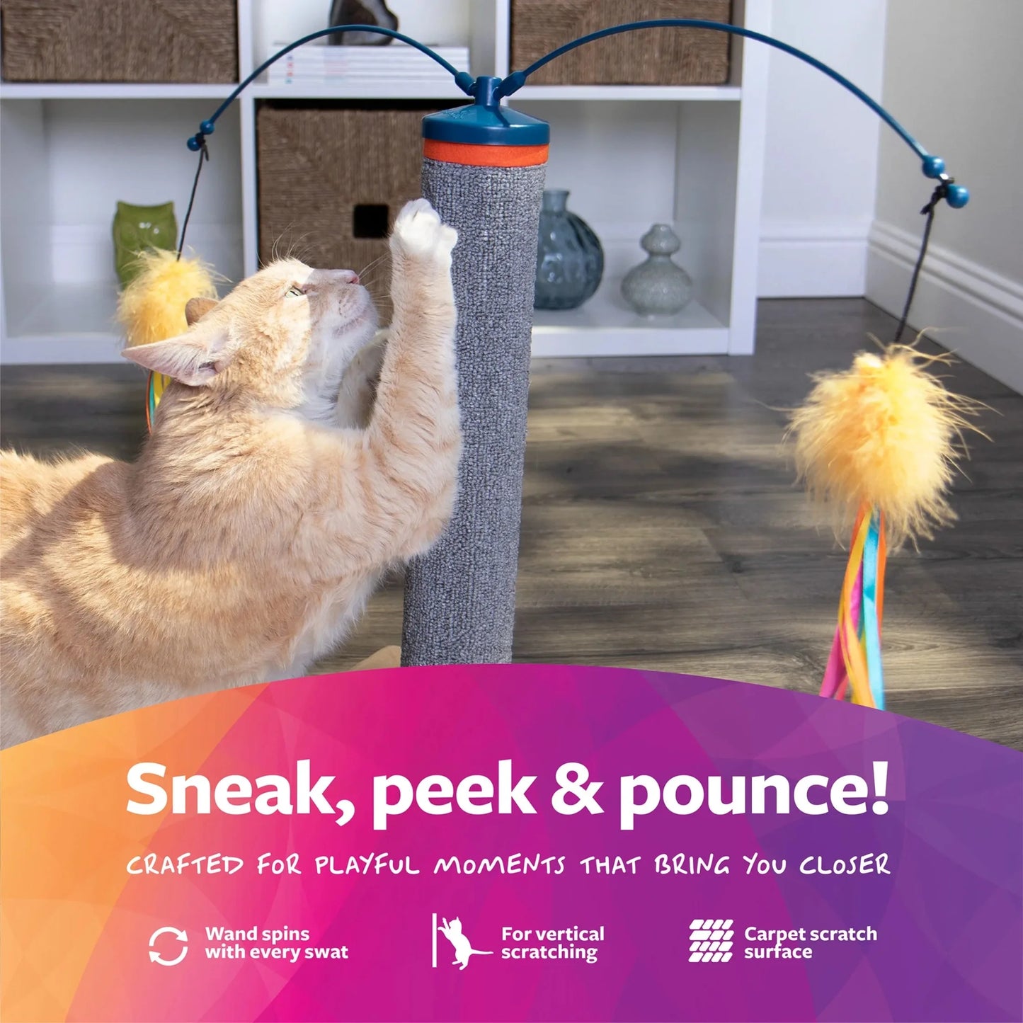 Spin Cat Toy Wand For Cats Carpet Scratching Post Interactive