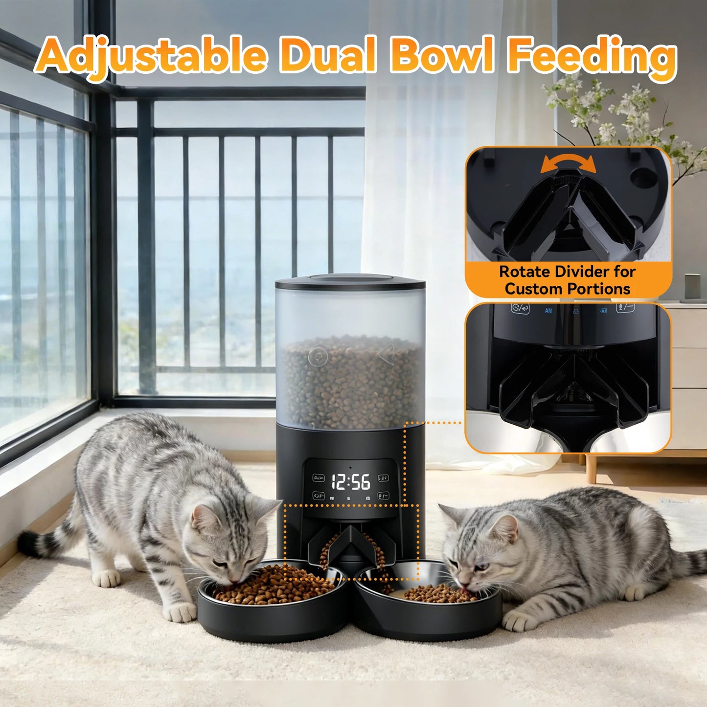JHK Automatic Cat Feeder With Dual Bowls Timed Dispenser