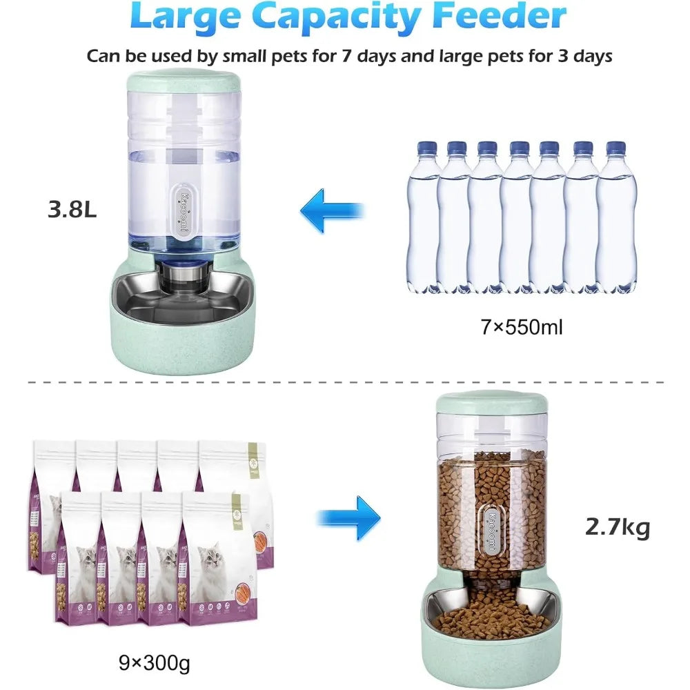 Automatic Pet Feeder And Water Dispenser With Stainless Steel Bowl
