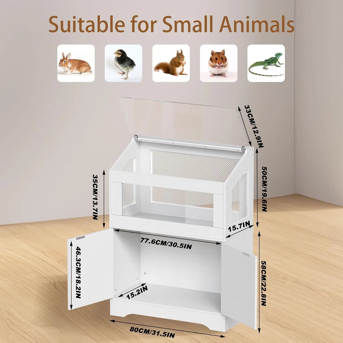 Hamster Cage With Storage Cabinet, Ventilated Small Animal Habitat