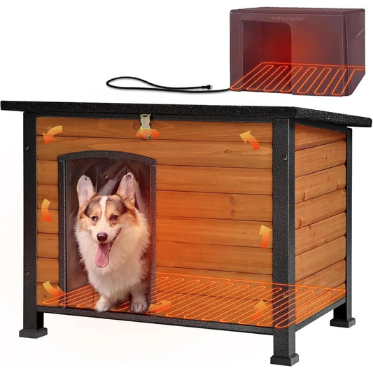 Insulated Outdoor Dog House With Heater Metal Frame Chew-Resistant Cord