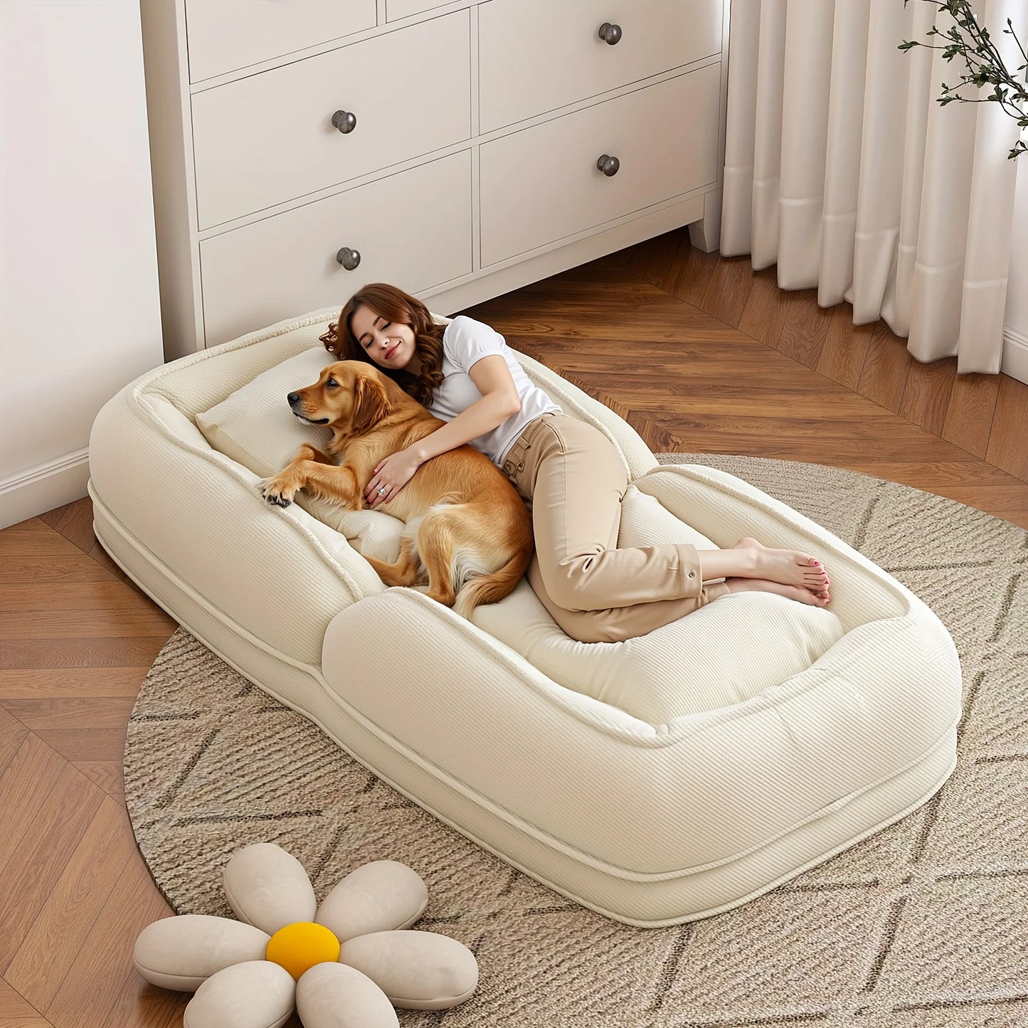 Upholstered Pet And Human Sofa Bed With Adjustable Positions