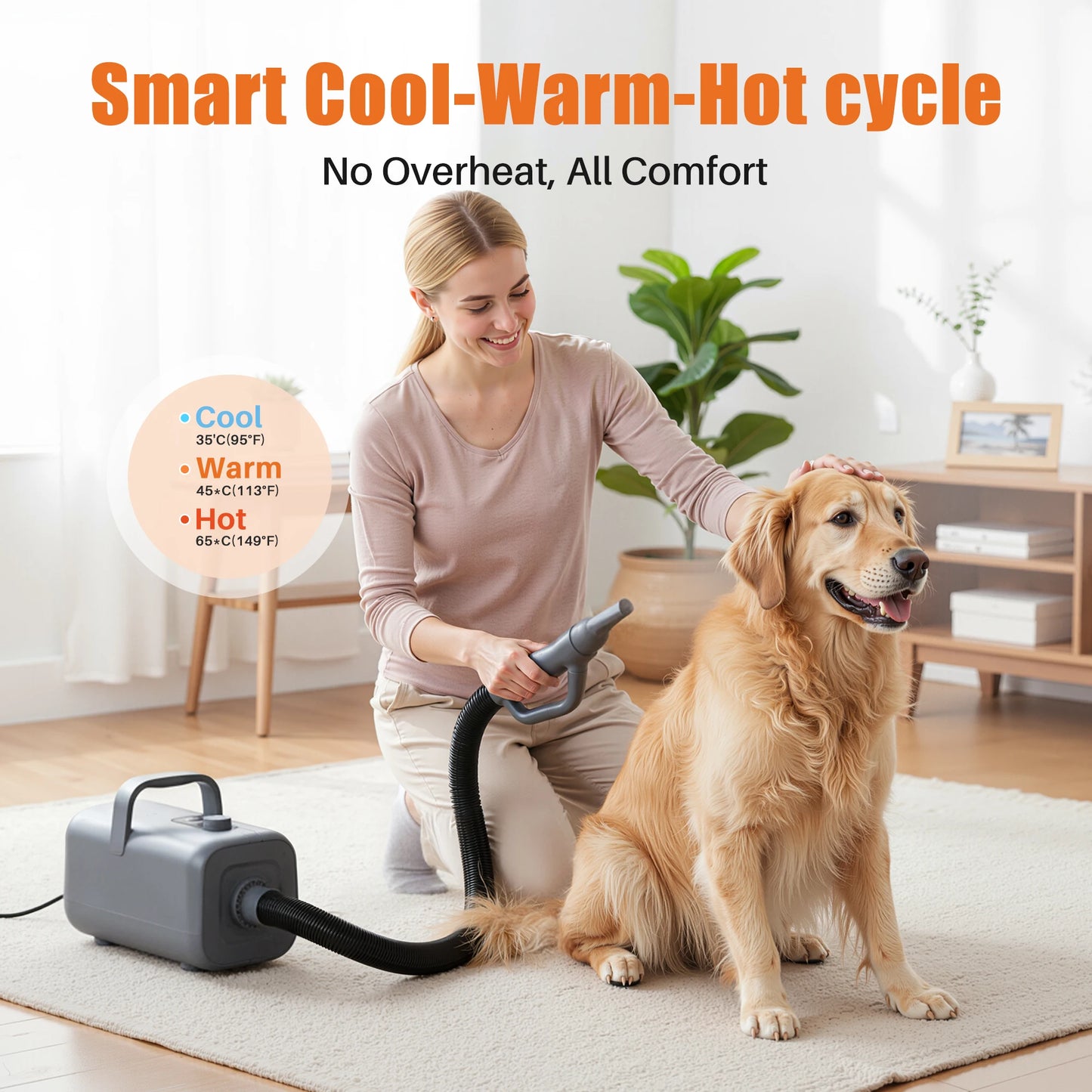 Pet Blow Dryer Grooming Vacuum Kit With 4 Nozzles And Cord