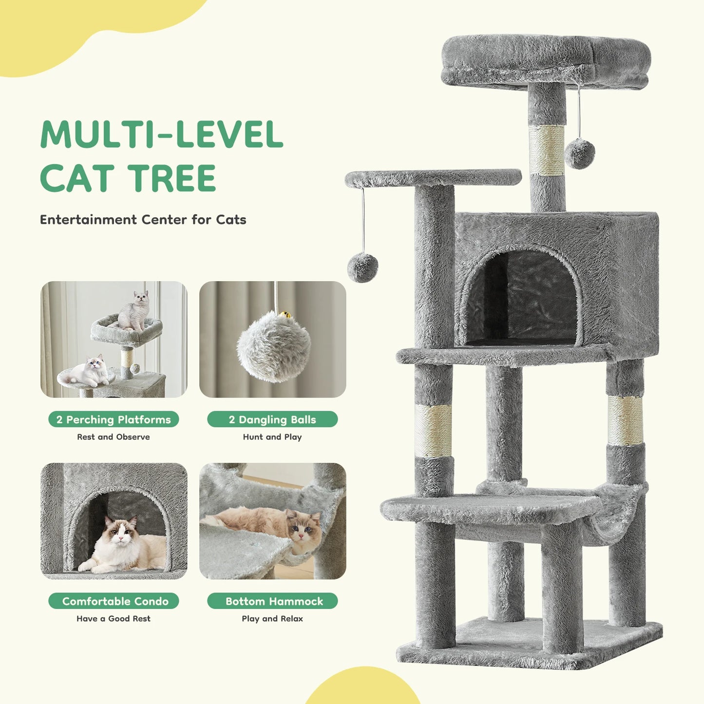 JHK Cat Tree Tower For Indoor MultiCat Climbing Sisal Scratching