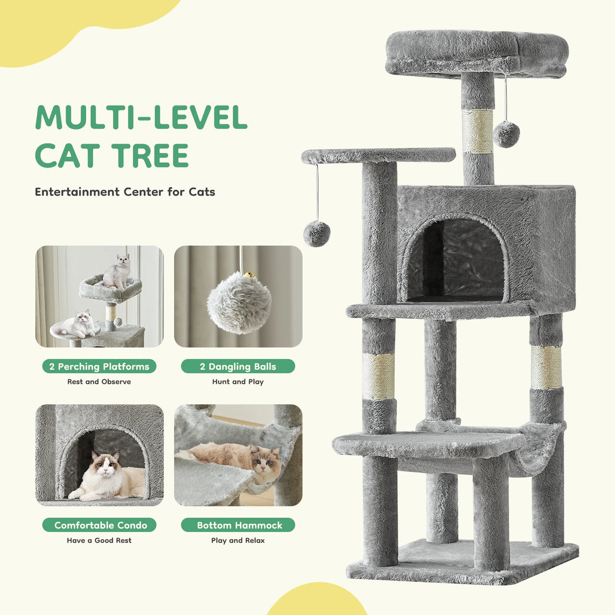 JHK Four Tier Cat Tree Featuring Sisal Posts For Pets