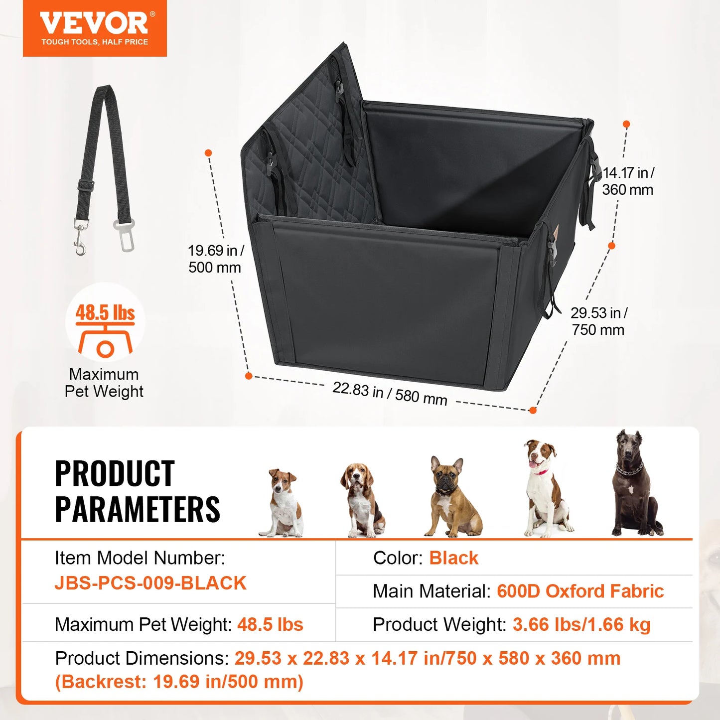 SucceBuy Waterproof Dog Car Seat Booster With Clip-On Safety Leash