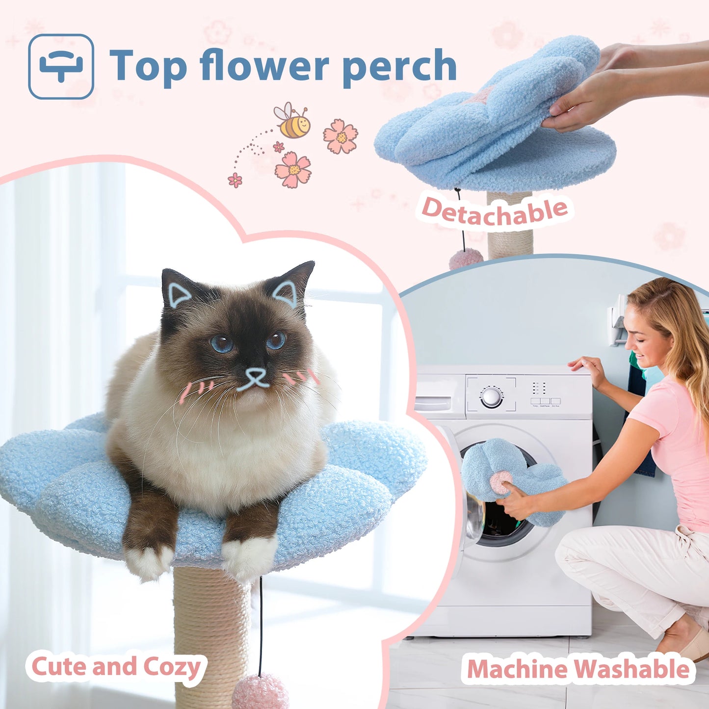 PETEPELACN Flower Cat Tree With Metal Frame Hammock