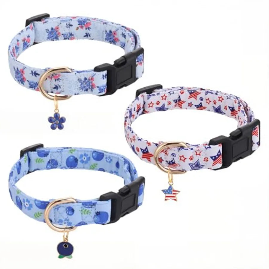 Three Pack Floral Rose Dog Collars Adjustable For All Dogs