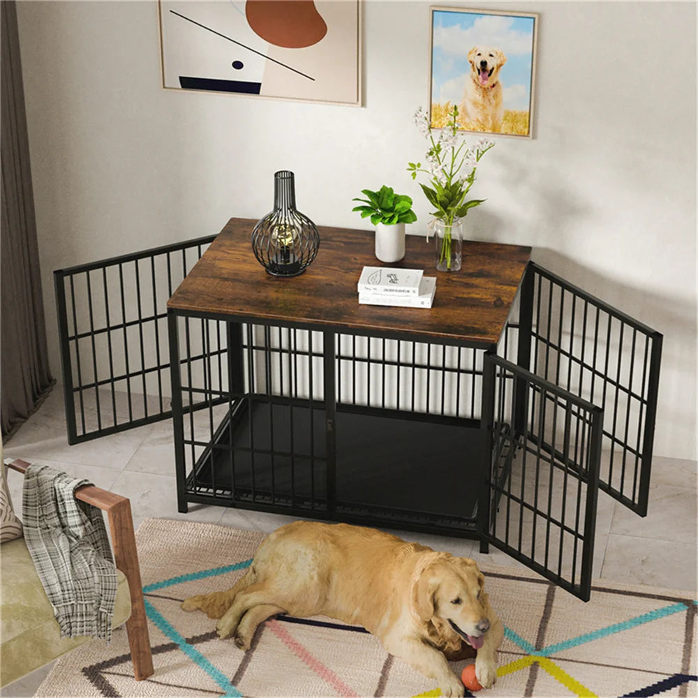 BORWART Wooden Dog Crate End Table with Removable Tray