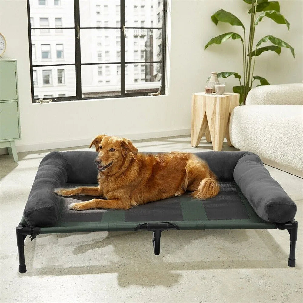 BORWART Elevated Cooling Dog Bed Outdoor Indoor Raised Sofa With Plush Mat