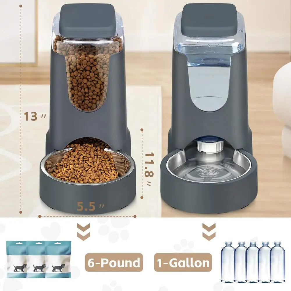 XMSJ Cat Feeder and Water Dispenser With Stainless Steel Bowl