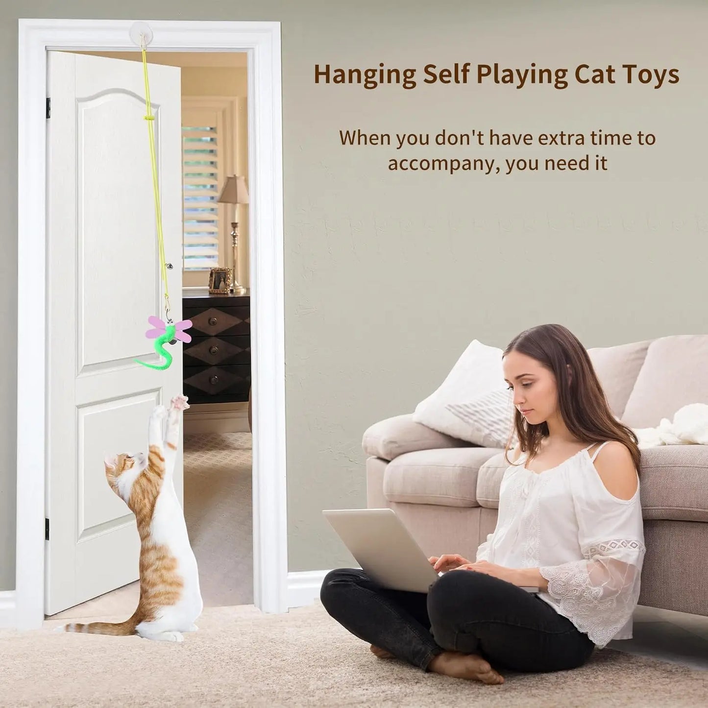 Interactive Cat Toys Set With Wand Refills And Hanging Toys